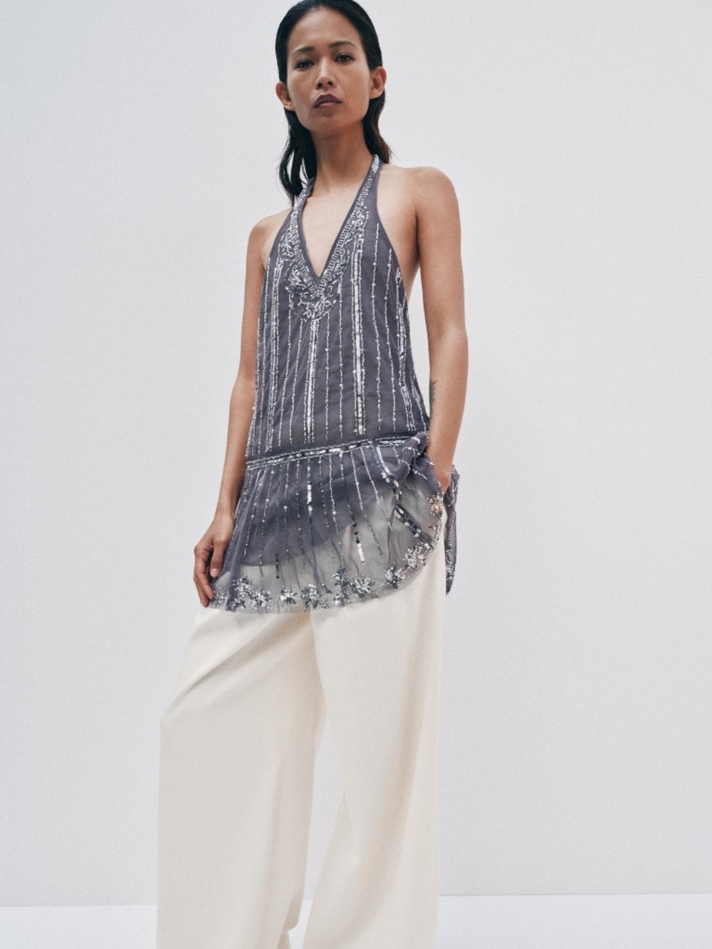 ZARA NWT SEQUIN HALTER MINI DRESS 5063/313/922